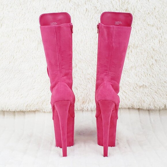 Flamingo 1051FS 8" Heel Mid Calf Platform Boots Hot Pink - Picture 9 of 12